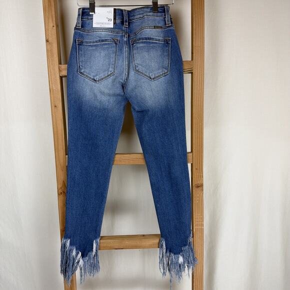 NWT Kancan Mid-Wash Fringed Ankle Skinny Jeans Size 23 #0787 - Picture 3 of 4
